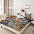 thumbnail image 4 of Feelyou Farmhouse Boating Bed Sheets, Fishing Pike Fish King Sheets, Vintage Western Cabin Sheet Set, Ultra Soft Bedroom Decor, 4pcs, 4 of 7