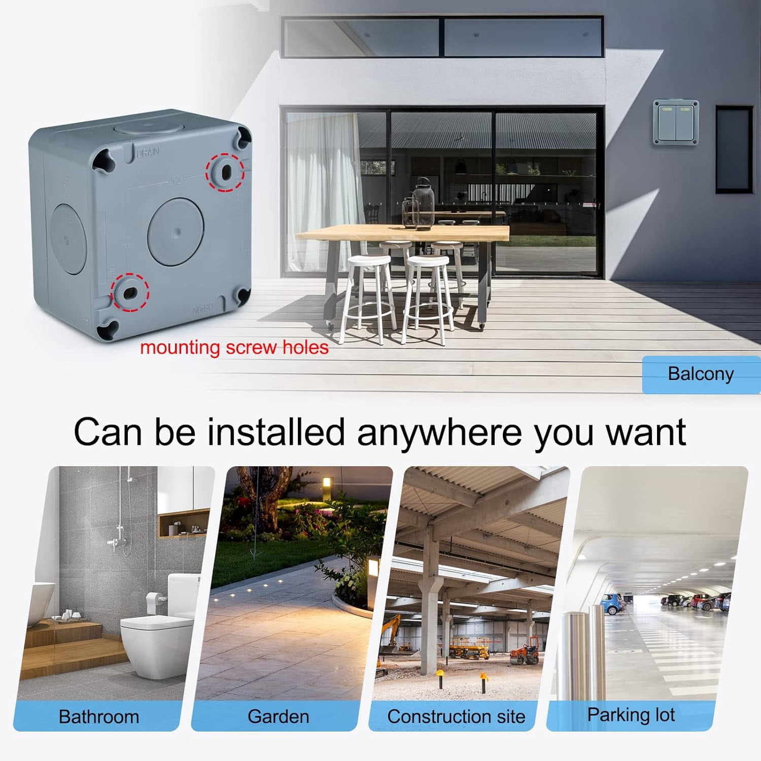 Waterproof  Outdoor Light Switch, GREENCYCLE 2PC 15A 125VAC 2-Gang 2-Way Dual Switch Storm Weatherproof Outdoor Switched 5-Pole Press Socket IP66 Rated