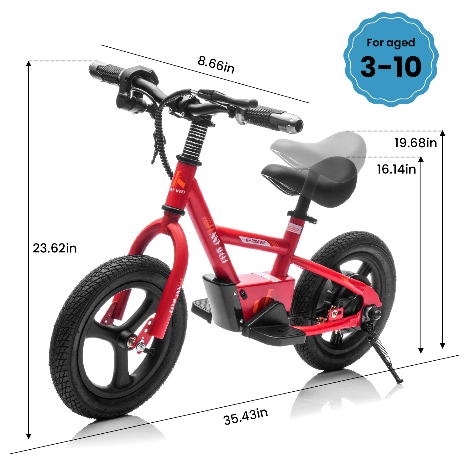 Track Seven 24V Electric Dirt Bike for Kids, 150W Electric Motorcycle Up to 10 MPH, Hand-Operated Brakes Electric Balance Bike for Ages 3+, Power Display, Height Adjustable, Key Start, Red