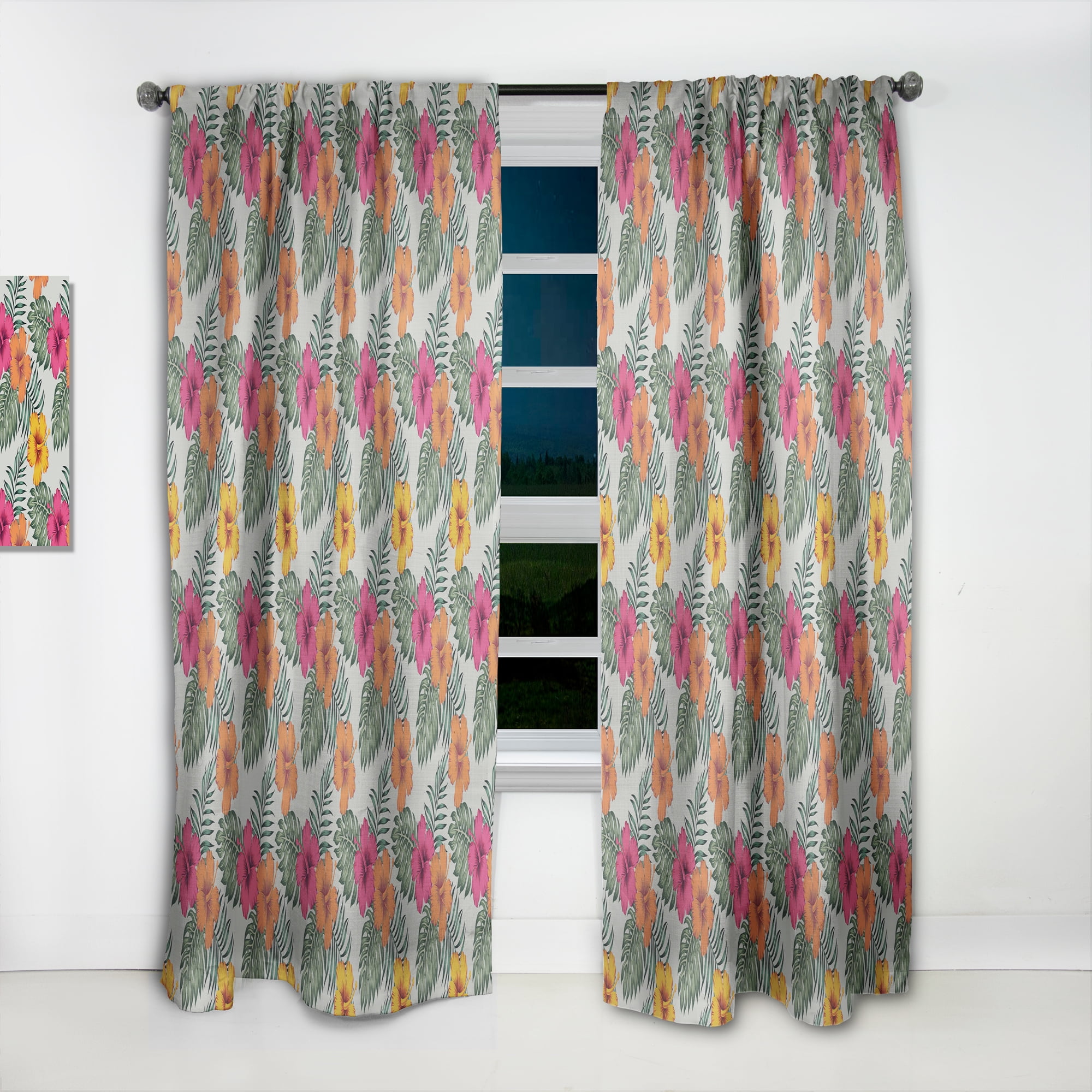 Designart 'Tropical Leaves Retro Pattern III' Mid-Century Modern Curtain Panel