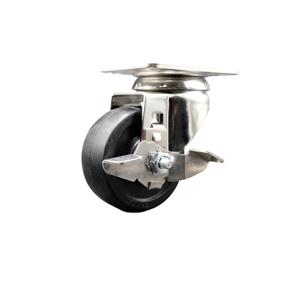3.5 Inch 316SS Hard Rubber Wheel Swivel Top Plate Caster with Brake SCC