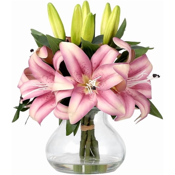 Artificial Lily Flower, Faux Lily Flowers Stems for Vase, Silk Fake Flowers for Home Table Office Wedding Party Decor (Purple)