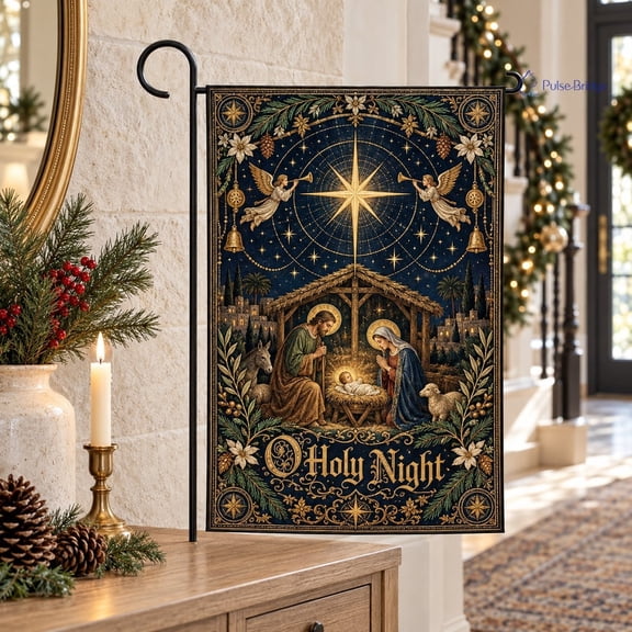 Nativity Garden Flag, Night Jesus Mary Joseph Religious Yard Decor for Christmas