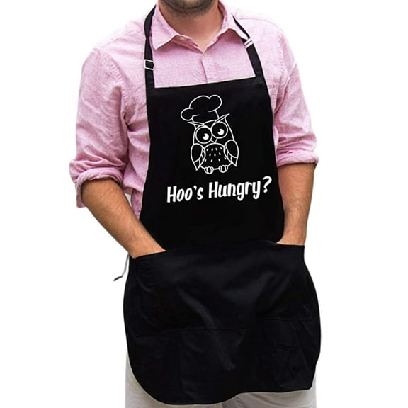 ApronMen, Funny Aprons For Men - Hoo's Hungry? - 100% Cotton with Pockets - Black