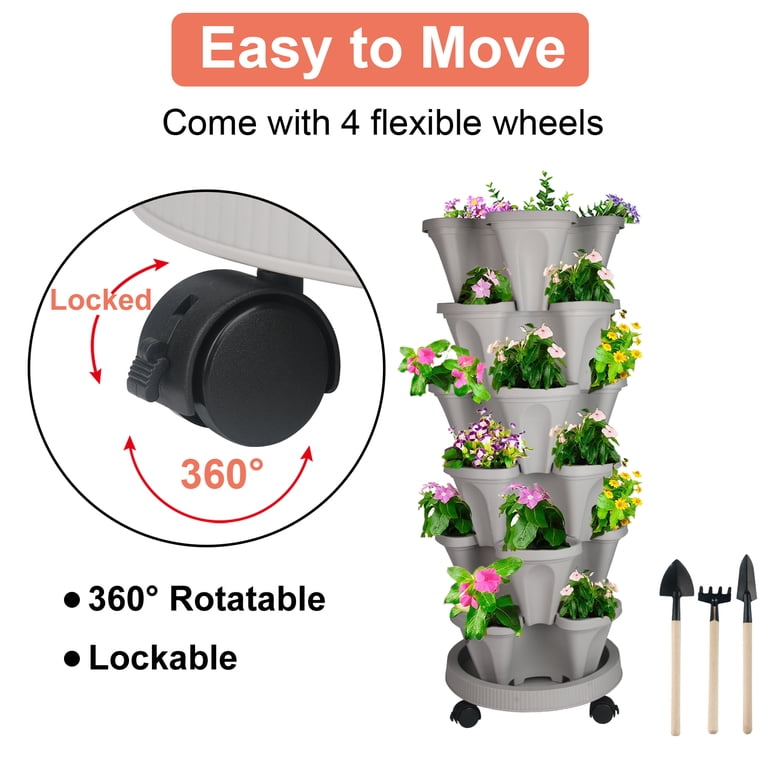 Gamexcel 5-Tier Stackable Planter, Gray photo 4