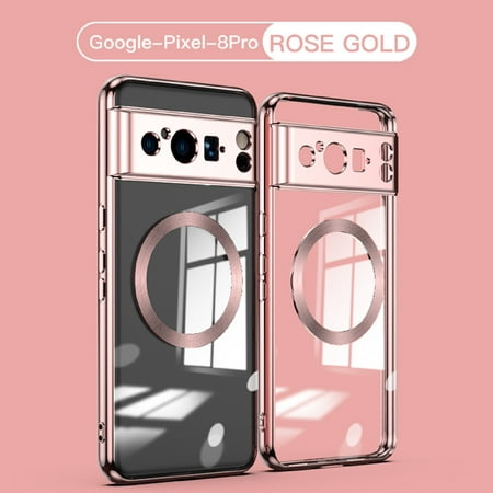 Magnetic Clear Case for Google Pixel 8 Pro, Silicone Shockproof Anti-Scratches Non-Yellowing Cover Compatible with MagSafe Wireless Charging, Rosegold