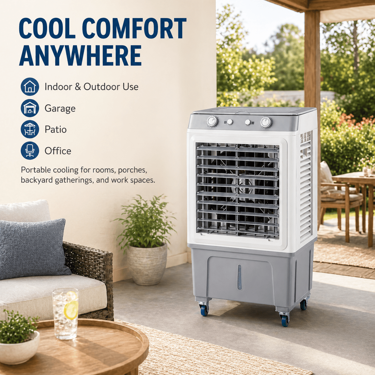Alvantor 3 in 1 Portable Evaporative Air Cooler, 2353 CFM Swamp Cooler with 7.9 Gal Tank, Manual Control, White