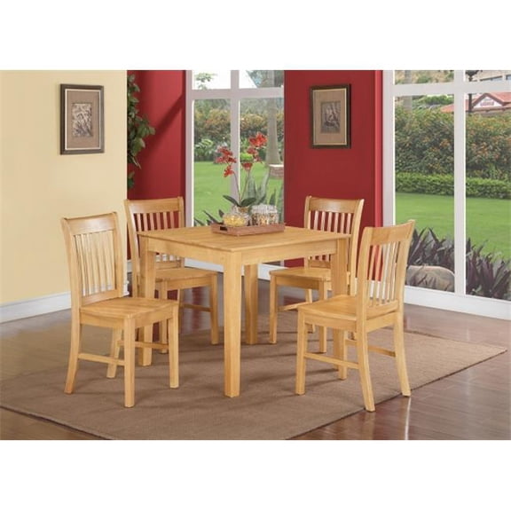 East West Furniture OXNO5-OAK-W 5 Piece Kitchen Table- Square Table and 4 Kitchen Dining Chairs