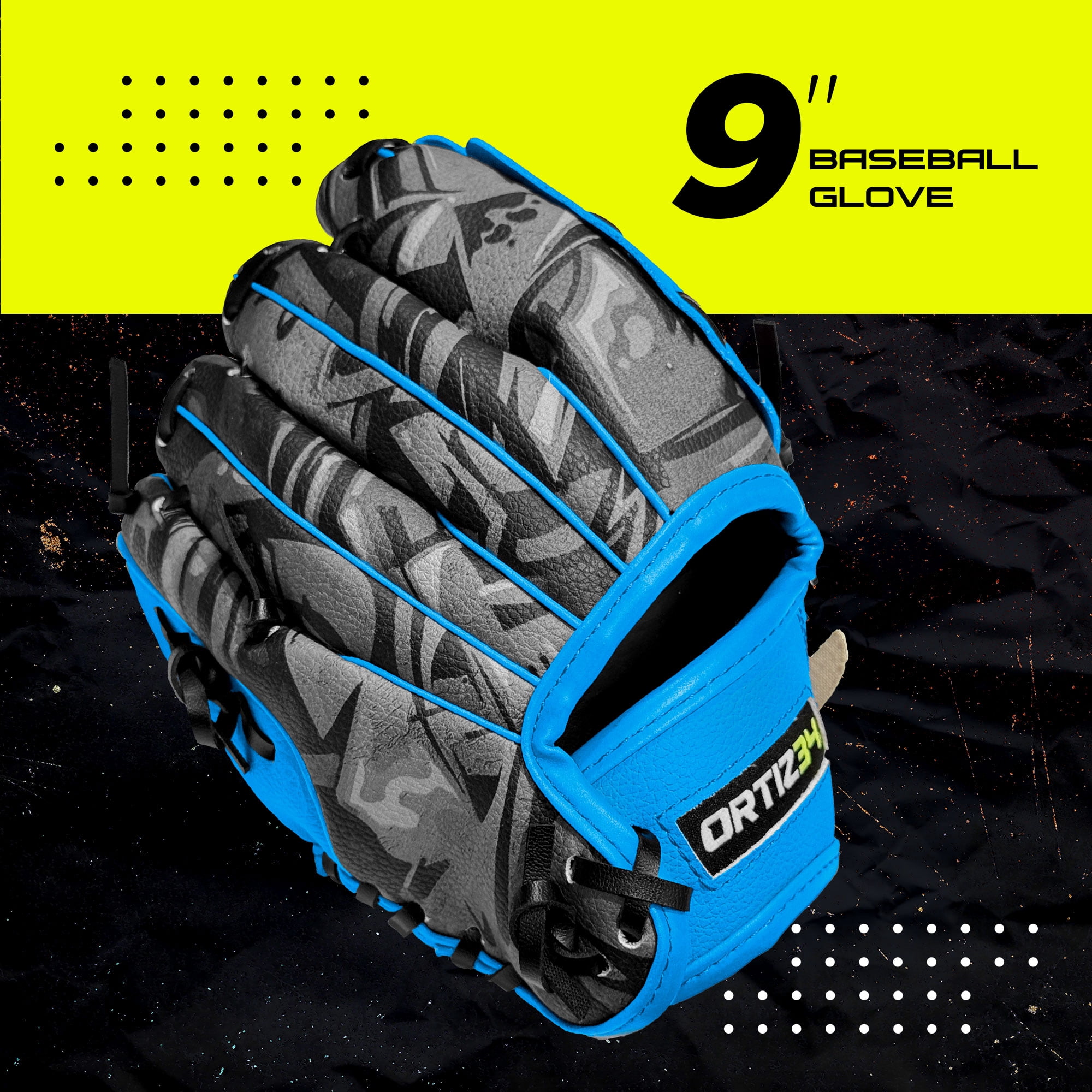 Ortiz34 Youth T-Ball Set, 25" Aluminum Bat (-10 Drop), Foam Core T-Ball, 9" Lightweight Glove, Graffiti Print