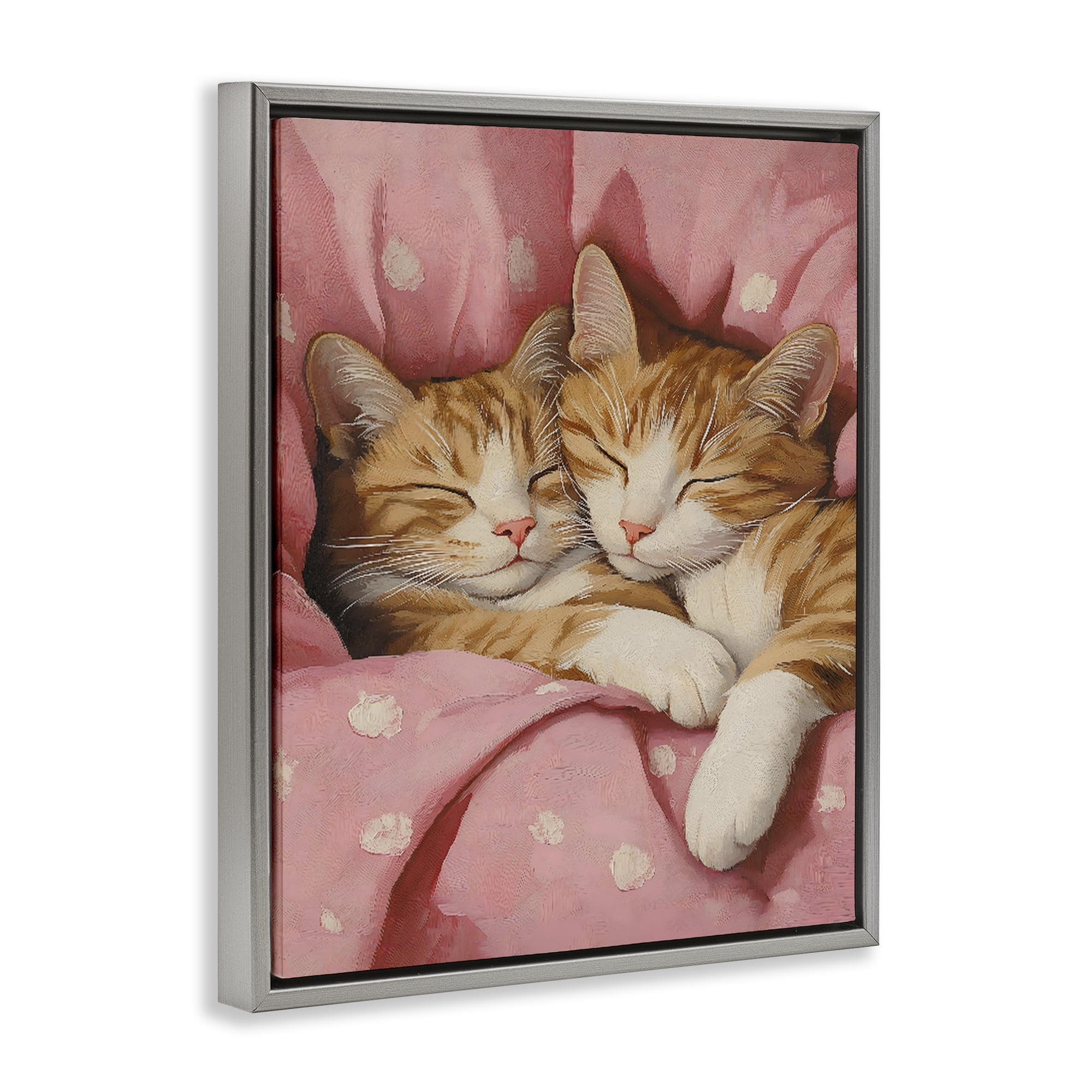 Stupell Industries Sleeping Orange Cats Embrace Gray Framed Floater Canvas Wall Art, design by The Prints Vibe