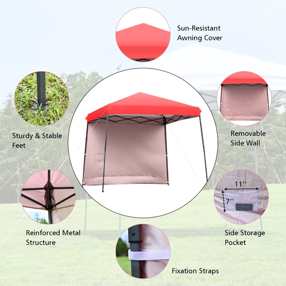 Aimee Lii 10 x 10 Feet Pop Up Tent Slant Leg Canopy with Detachable Side Wall, Backyard Canopy Gazebo, Red
