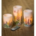 thumbnail image 4 of Plow & Hearth Flameless Pillar Candles with Floral Designs, Set of 3, 4 of 9