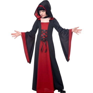 Red and Black Hooded Girls Costume Robe