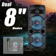 3000W Dual 6.5 Inch Portable PA Speaker Outdoor Subwoofer DJ Sound Effect Party System with LED Light, Microphone