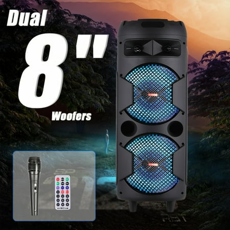 3000W Dual 6.5 Inch Portable PA Speaker Outdoor Subwoofer DJ Sound Effect Party System with LED Light, Microphone