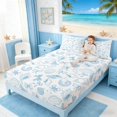 thumbnail image 3 of Manfei Watercolor Blue White Seashell Bow Full Size Sheets for Kids Boys and Girls, Kawaii Ocean Wildlife Bed Sheets 4 Pieces, 1 Flat Sheet, 1 Fitted Sheet and 2 Pillowcases, 3 of 6