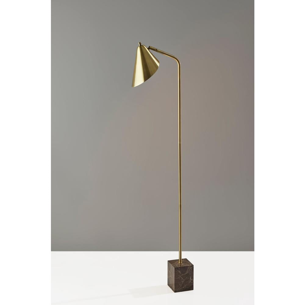 Adesso Hawthorne Floor Lamp, Antique Brass, Electronic, Metal Shade