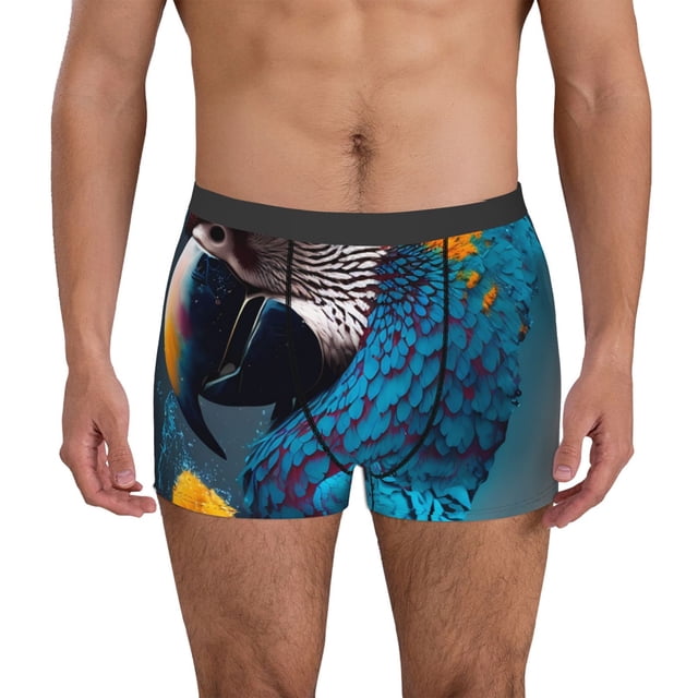 Balery Modern Style Blue Parrot Calzoncillos bóxer para hombre, ropa interior de algodón suave y transpirable con cinturilla de nailon-Small