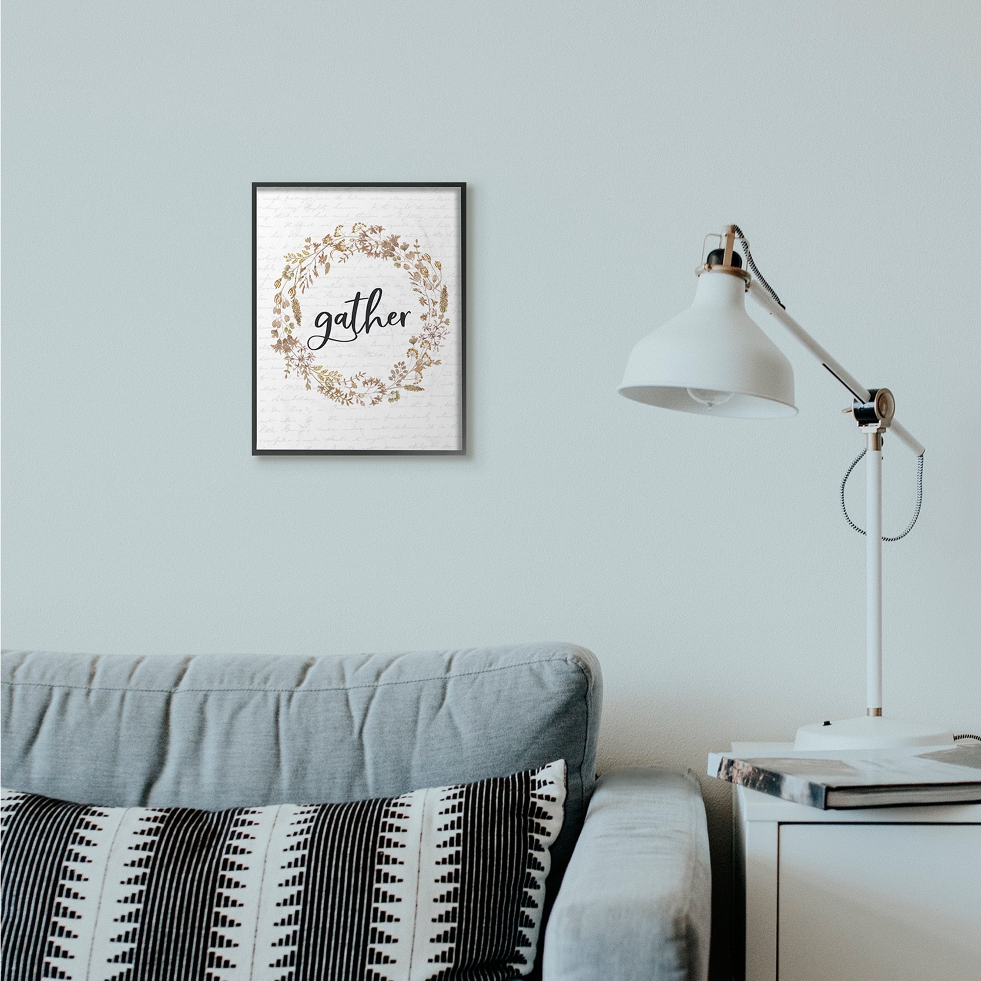 Stupell Industries Gather Leaves Wreath Fall Autumn Seasonal Design Framed Wall Art by Lettered and Lined