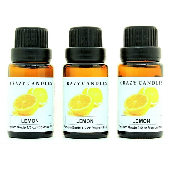 Crazy Candles Lemon 3 Bottles 1/2 FL Oz Each (15ml) Premium Grade Scented Fragrance Oil MADE IN USA