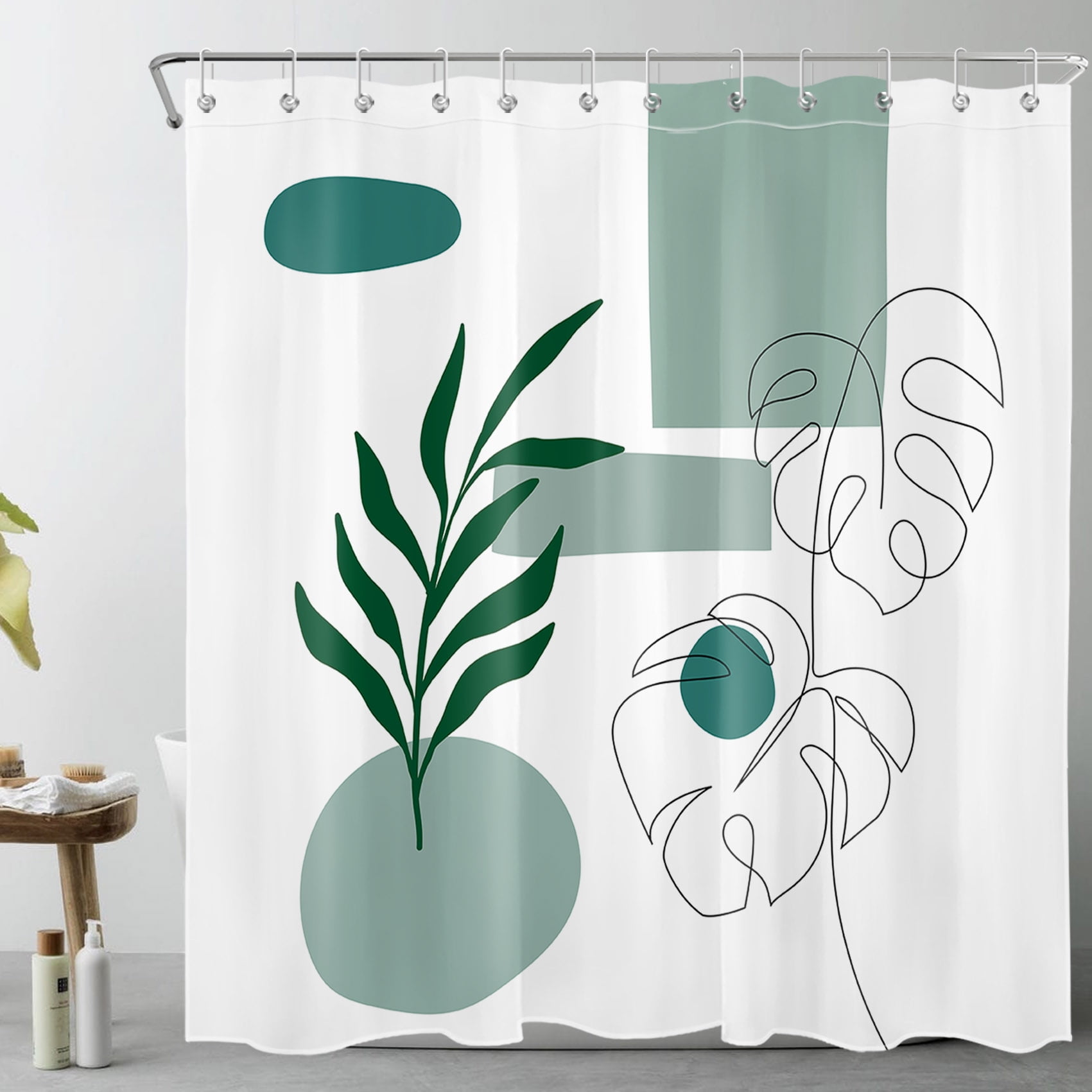 HVEST Abstract Mid Century Shower Curtain,Modern Minimalist Geometric