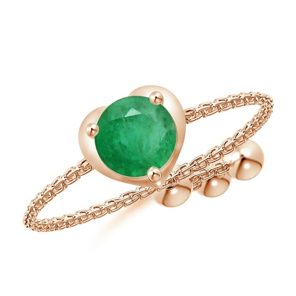 ANGARA Natural Round Emerald Solitaire Heart Bolo Ring in 14K Rose Gold for Women (Size-5mm) | May Birthstone, Birthday, Anniversary, Jewelry Gift for Women | Natural Emerald Ring