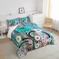 thumbnail image 4 of Daisy Bedding Set Western Decor,Vintage Teal Wood Board Flowers Comforter Set Full,Farm Wildlife Animal Butterfly Down Comforter,Grunge Old Barn Door Cabin Decor Floral Duvet Insert, 4 of 5
