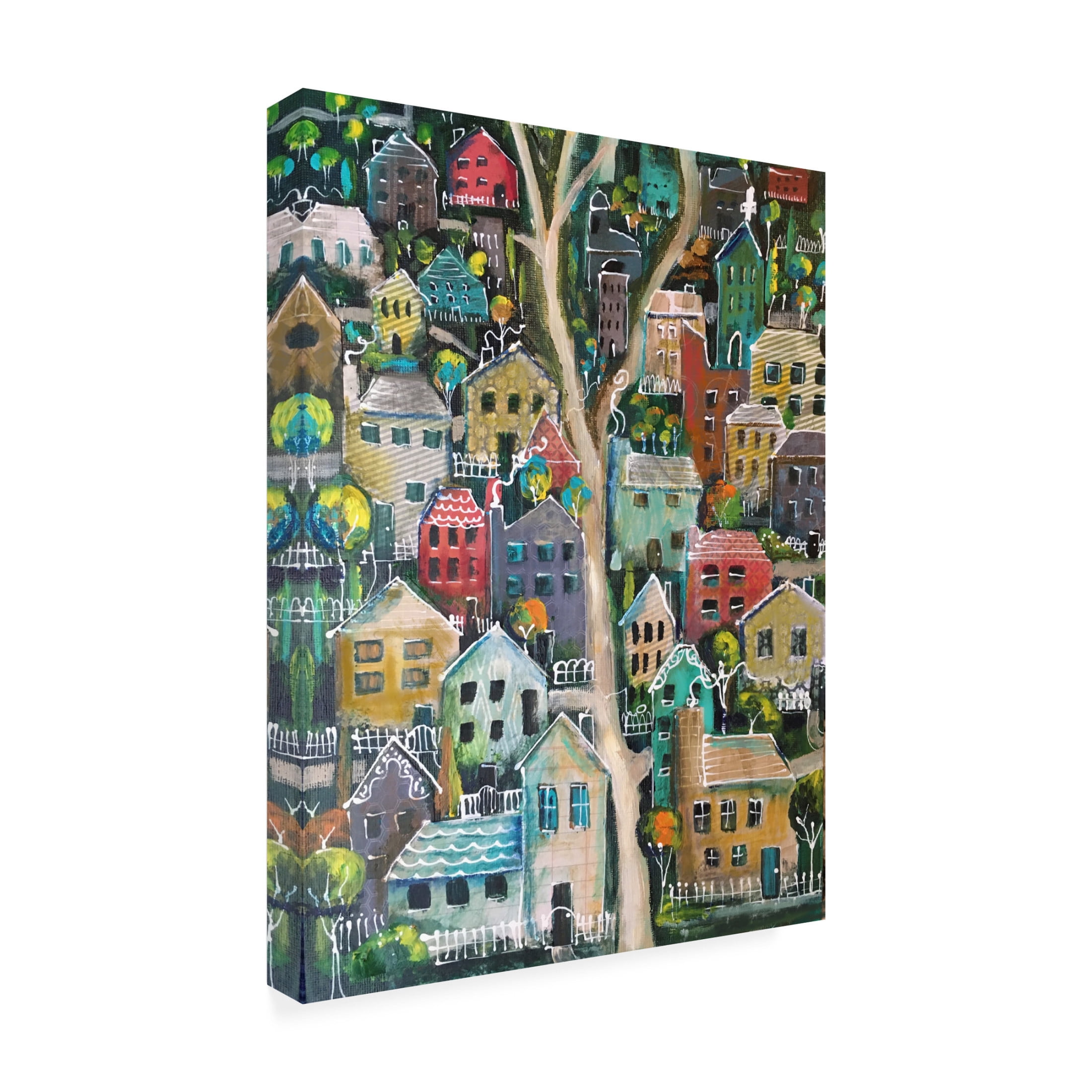 Canvas Wall Art - Christine Rotolo 'Mixed Media Town' Wall Art for Living Room, Bedroom, or Office Décor by Trademark Fine Art - 14 x 19 Inches