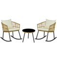 thumbnail image 2 of Resenkos Wicker Bistro Set, 3-Pc Outdoor Rocking Chairs, Glass Coffee Table w/ Cushions, Patio Conversation Set, Perfect for Balcony & Backyard,Cream White, 2 of 12