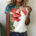 thumbnail image 1 of Hauts d'Été Grande Taille pour Femmes, T-Shirt Décontracté Ample à Imprimé Floral, Col Rond, Manches Courtes, Col en V, en Liquidation, 1 of 8