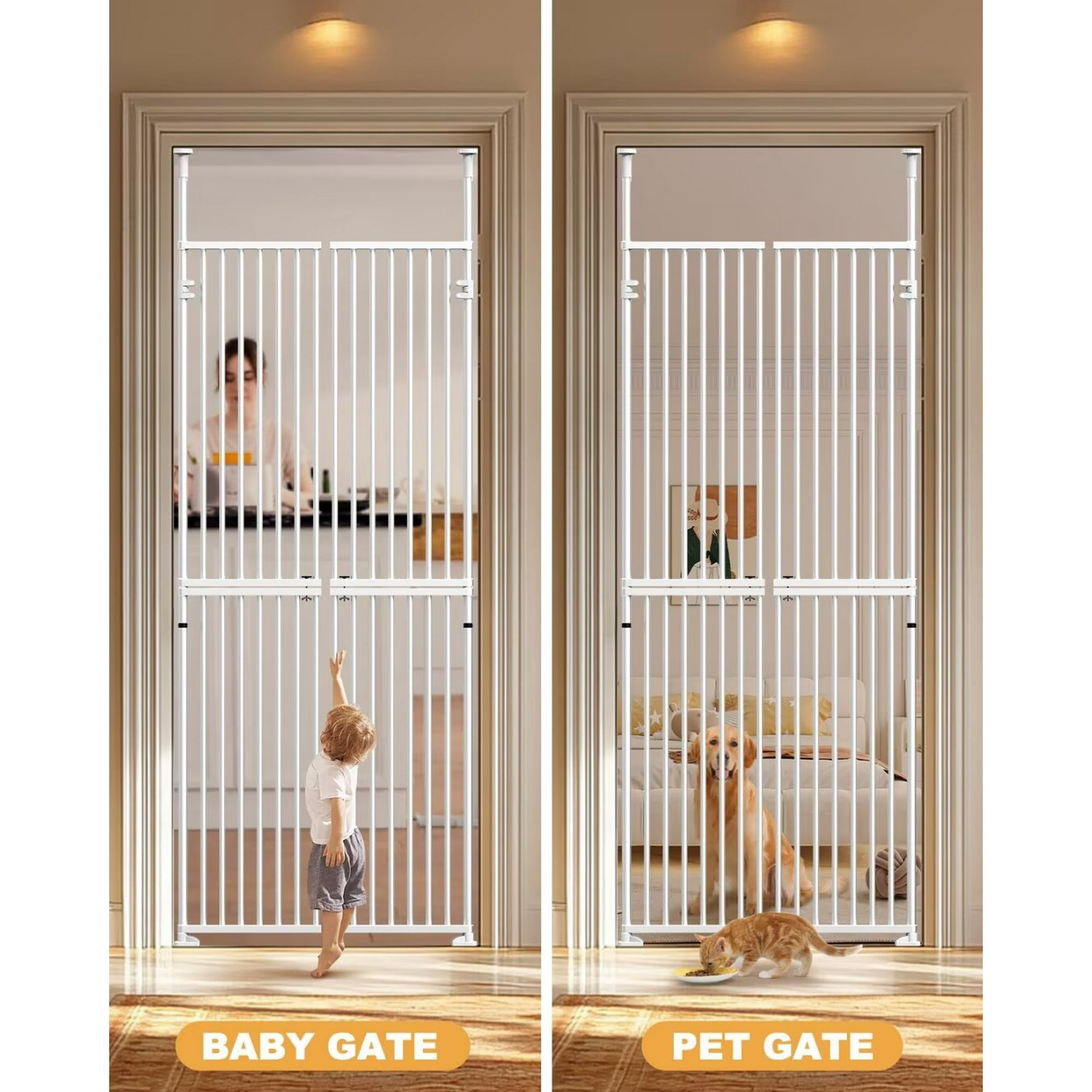 Zikebtuy 75-96 Inch Extra Tall Cat Pet Gate, Adjustable 33.4"-35.8" Wide, No Drilling Pressure Mounted, Walk Through Swing Safety Gate for Pets, Double Door for Doorways, Stairs, Kitchen, House