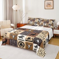 Homewish Teens Western Cowboy 4pcs Bed Sheets,Geometric Plaid King Sheets,Exotic Style Super Cozy Sheet Set,Lightweight Room Decor