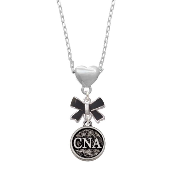 Delight Jewelry Silvertone Nurse Caduceus Seal - CNA Black Bow Heart Necklace