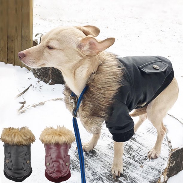 Warm Winter Dog Coat Waterproof Leather Jacket Puppycat Windproof Cold Weather Coat Pet Clothes