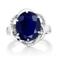 thumbnail image 2 of Gem Stone King 925 Sterling Silver Blue Sapphire Engagement Ring for Women (4.57 Cttw, Gemstone September Birthstone, Oval 12X10MM, Available in Size 5,6,7,8,9), 2 of 5