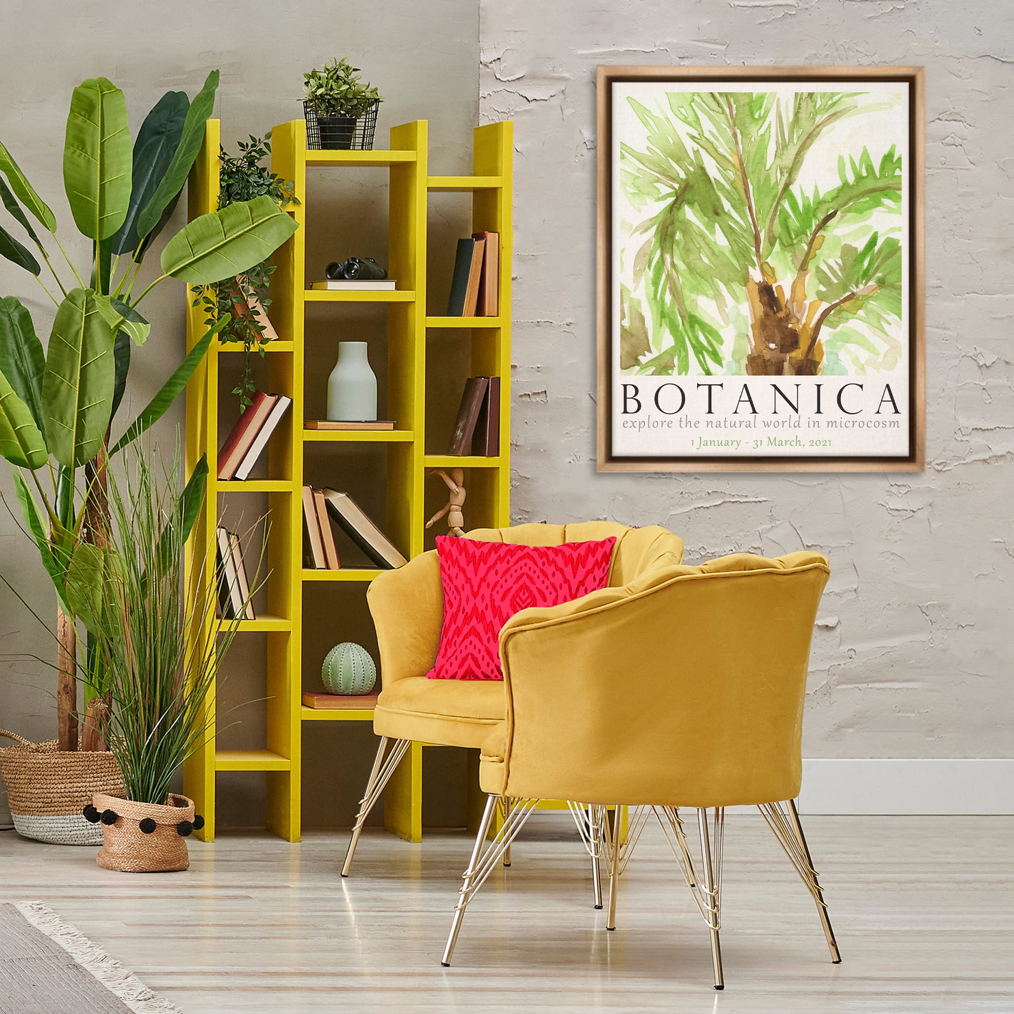 Stupell Industries Botanica Poster Palm Tree Plants & Flowers Painting Brown Floater Framed Canvas Art Print Wall Art, 25 x 31
