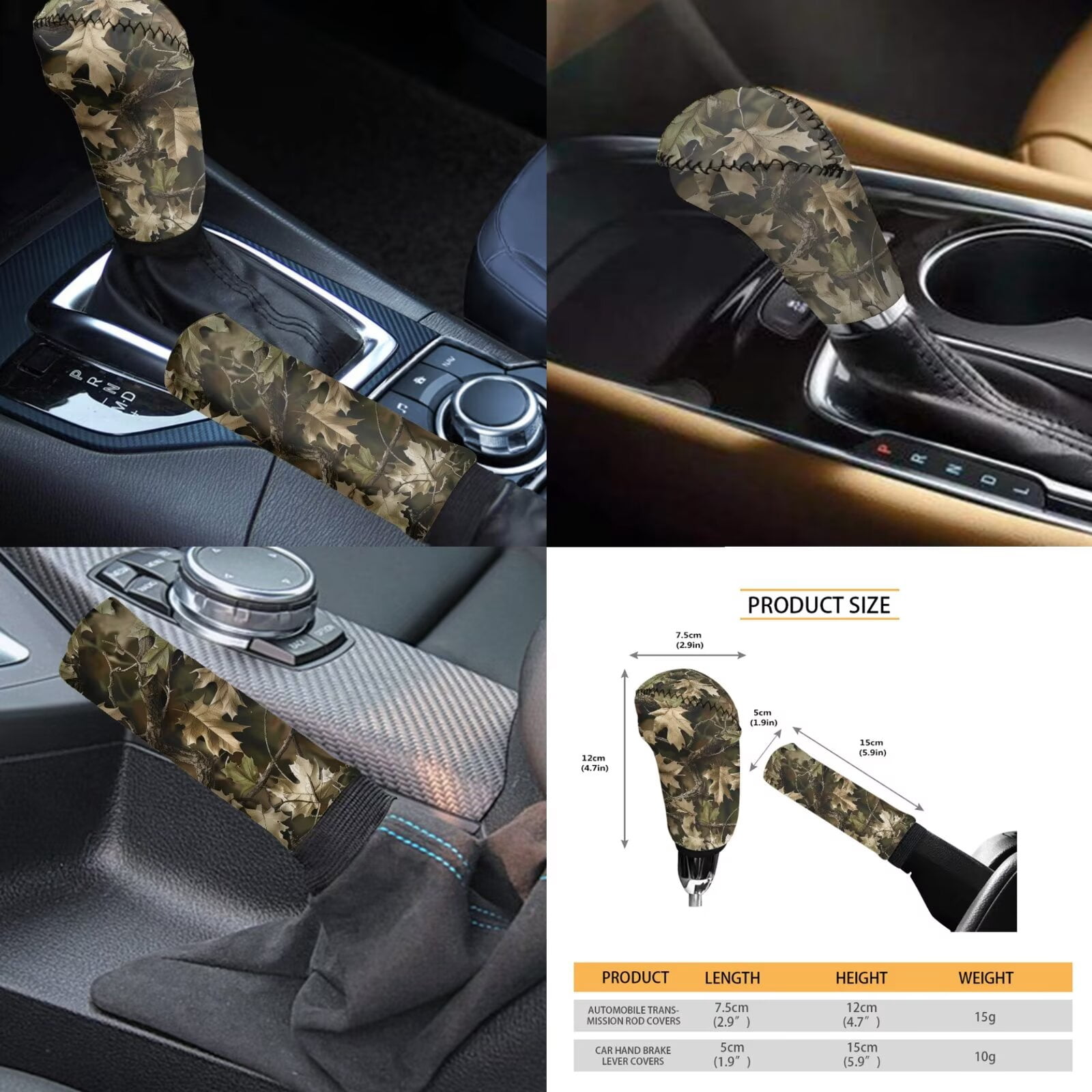 Jeiento Green Camo Hunting Car Seat Covers Full Set with Headrest Covers, Auto Keychain Holder, Cup Coasters, Gear Shift Cover, Handbrake Cover, 11 Piece Automobile Interior Sets