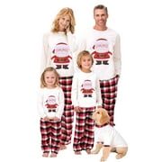 Qiylii Christmas Family Matching Pajamas Set, Cartoon Santa Tops+Plaid Pants