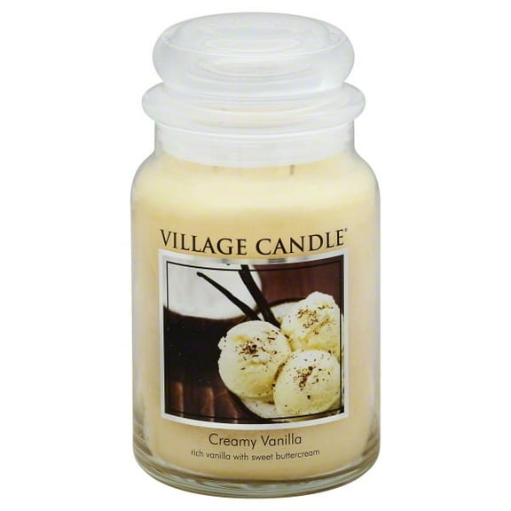 Village Candle Creamy Vanilla Large Glass Apothecary Jar, Scented Candle, 21.25 oz., Ivory
