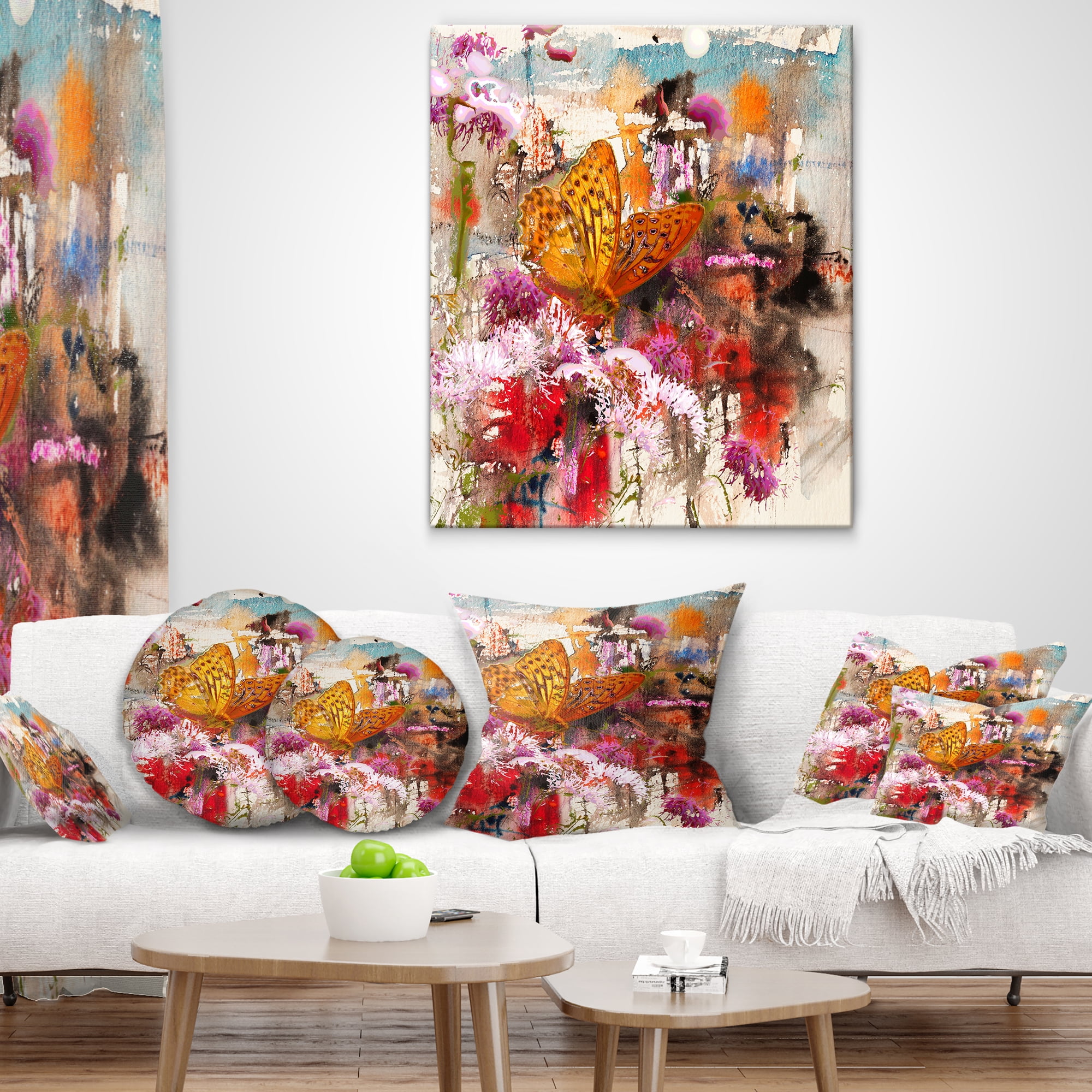 Designart Butterfly Drinking Honey - Floral Throw Pillow - 12x20
