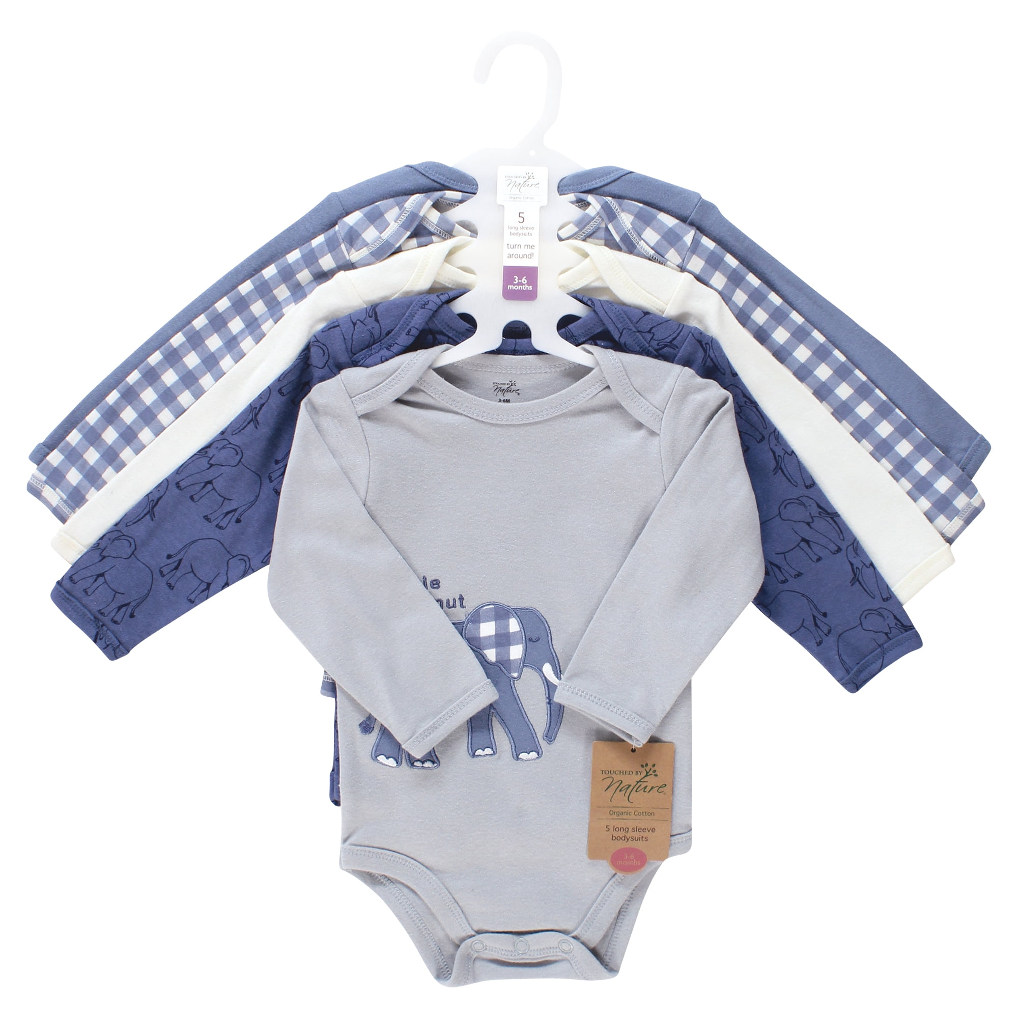 Touched by Nature Unisex Baby Organic Cotton Long-Sleeve Bodysuits, Blue Peanut, 18-24 Months
