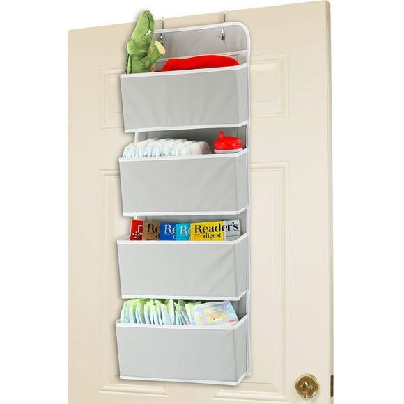 Simple Houseware 4 Pocket Over The Door Wall Mount Hanging Organizer Grey