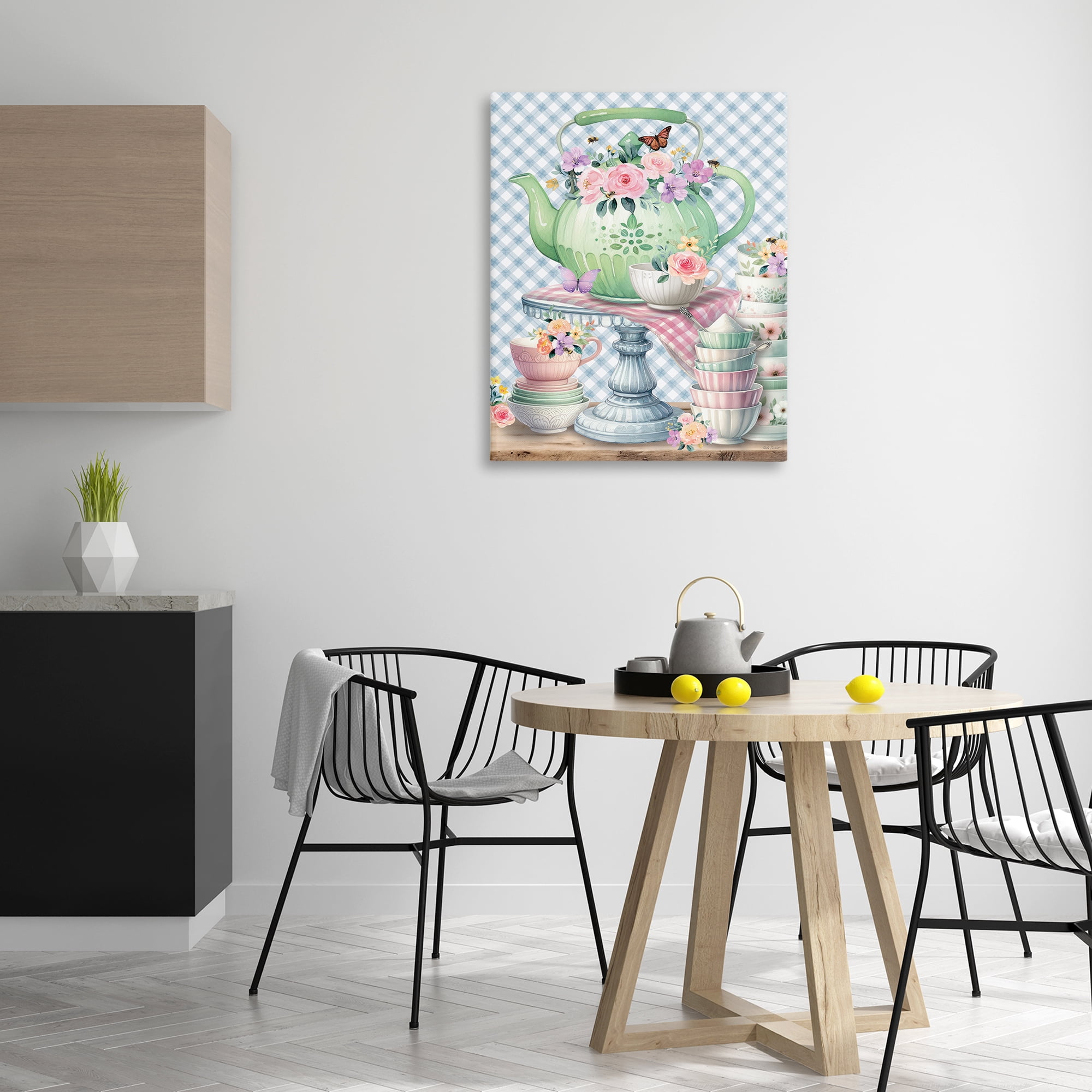 Stupell Industries Tea Kettle on Gingham Food & Beverage Painting Wrapped Canvas Art Print Wall Art, 30 x 40