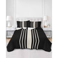 thumbnail image 3 of Black Beige Striped Summer Quilt Set Queen Size, Soft Microfiber Quilted Bedding Set with 2 Pillow Shams, Modern Farmhouse Retro Lines Lightweight All Season Bedspread Coverlet for Bedroom 90"x96", 3 of 6