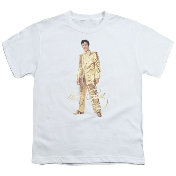 Trevco ELV786-YT-4 Elvis Presley & Gold Lame Suit Short Sleeve Youth 18-1 T-Shirt, White - Extra Large