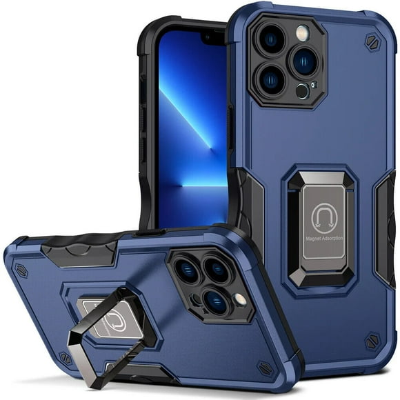 SuperShield Defender Fitted Hard Shell Ring Holder Stand Case for iPhone 14 Pro Max - Blue