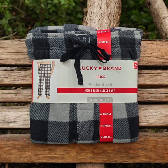 Lucky Brand Men's Sleep Fleece Pant, Gray/Black, XS