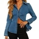 thumbnail image 2 of Camisas Vaqueras para Mujer, con Botones, Corte Entallado, Larga, Cuello en V, Chaquetas Vaqueras Ligeras. Azul Vaquero S, 2 of 9