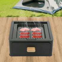 ToppiJoy Square Tabletop Barbecue Stove,Tabletop Outdoor BBQ Grill,Barbecue Grill for Cooking Camping Picnics with Grill Net And Baking Tray 12.2*12.2*5.31in