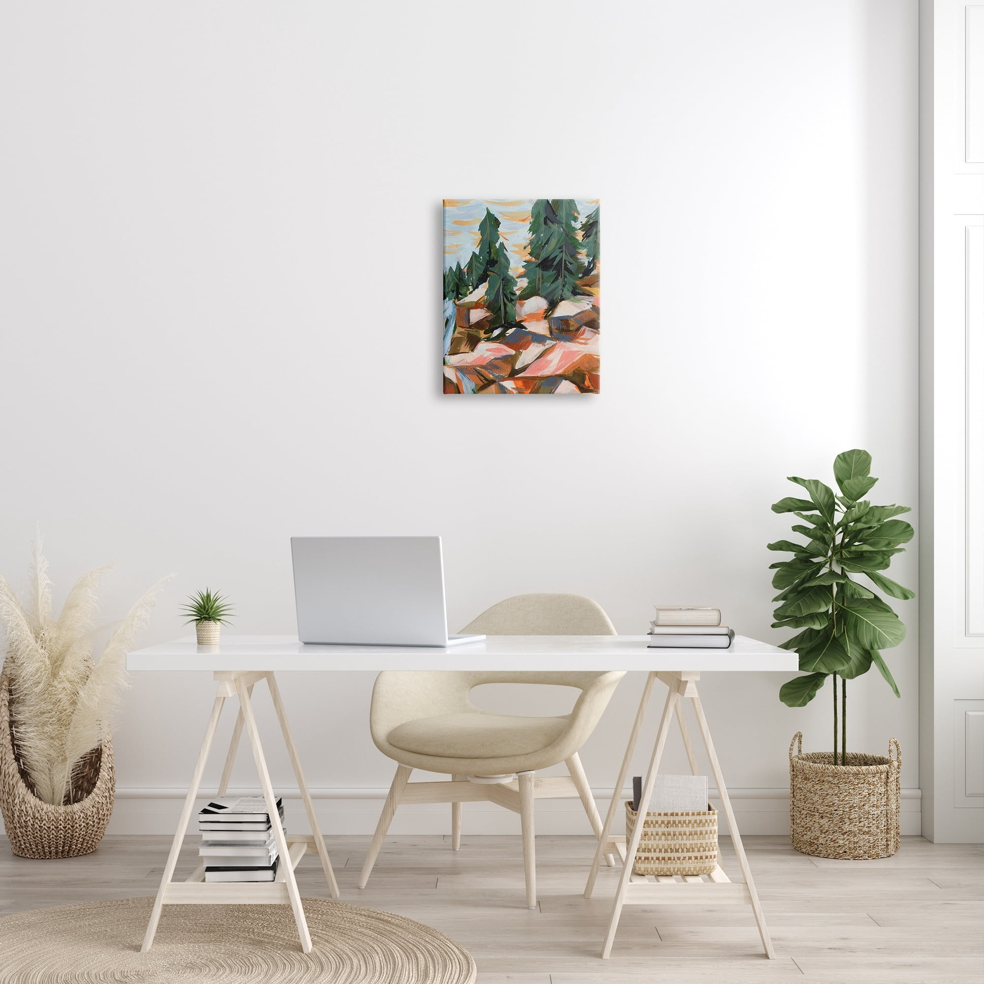Stupell Abstract Geometric Landscape Waterfall Landscape Painting Gallery Wrapped Canvas Print Wall Art